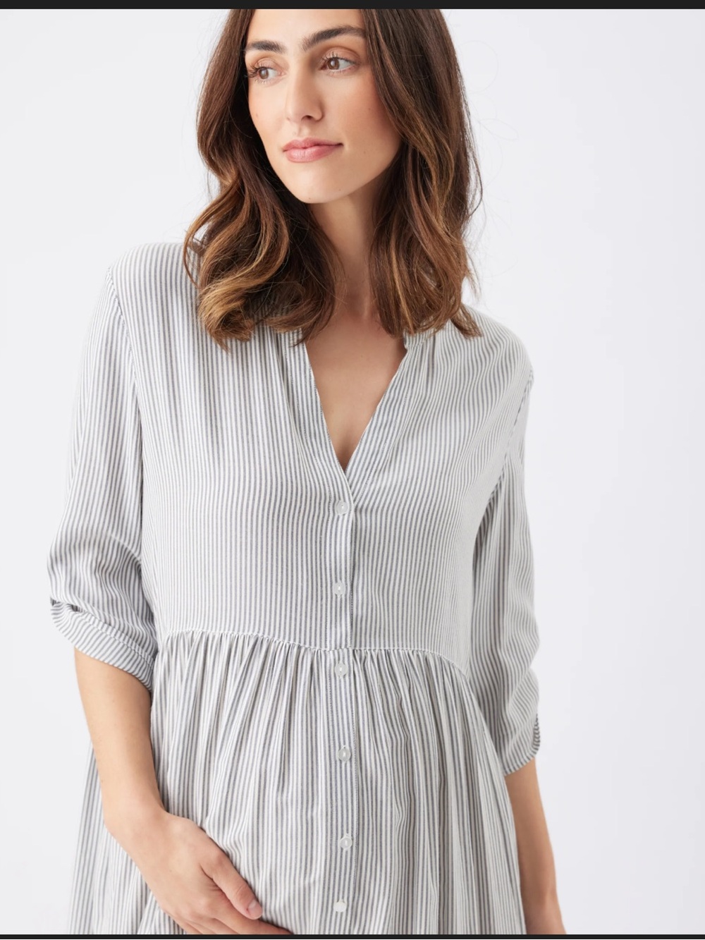 Old Navy Light Gray and White Striped Midi Dress